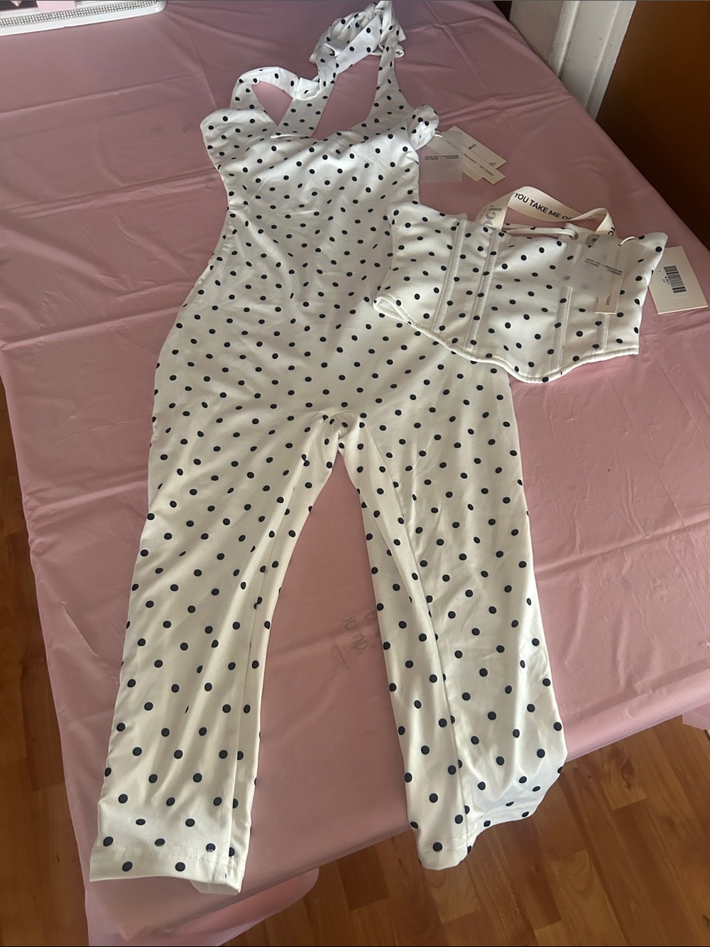 White Polka Dot Capri Jumpsuit with Adjustable Straps